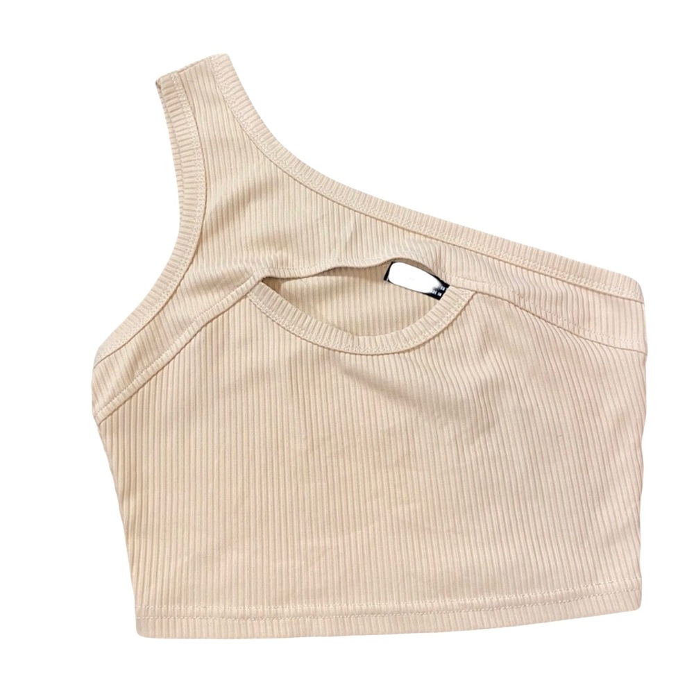 NWOT SHEIN ASYMMETRICAL CREAM RIBBED TANK TOP // SIZE XS✨